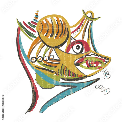 Shark with prey. Style of Abstract art, Suprematism, Constructivism. Design element in vintage style.
