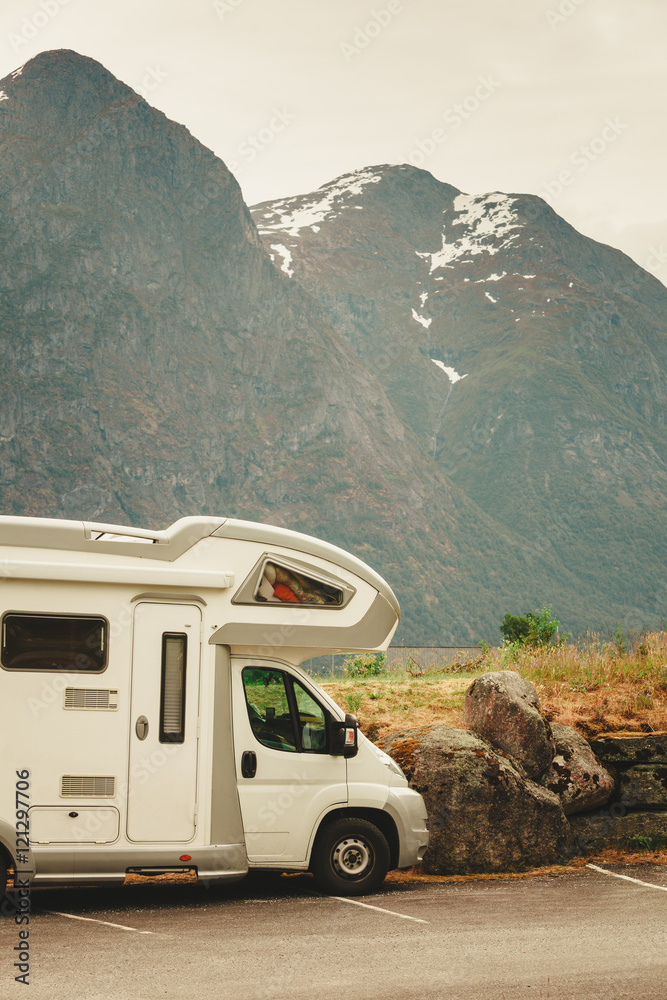Camper car in norwegian mountains Camper car in norwegian mountains