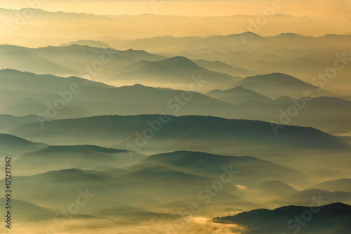 Layer of mountains and mist at sunset time, Landscape at Doi Luang Chiang Dao, High mountain in Chiang Mai Province, Thailand