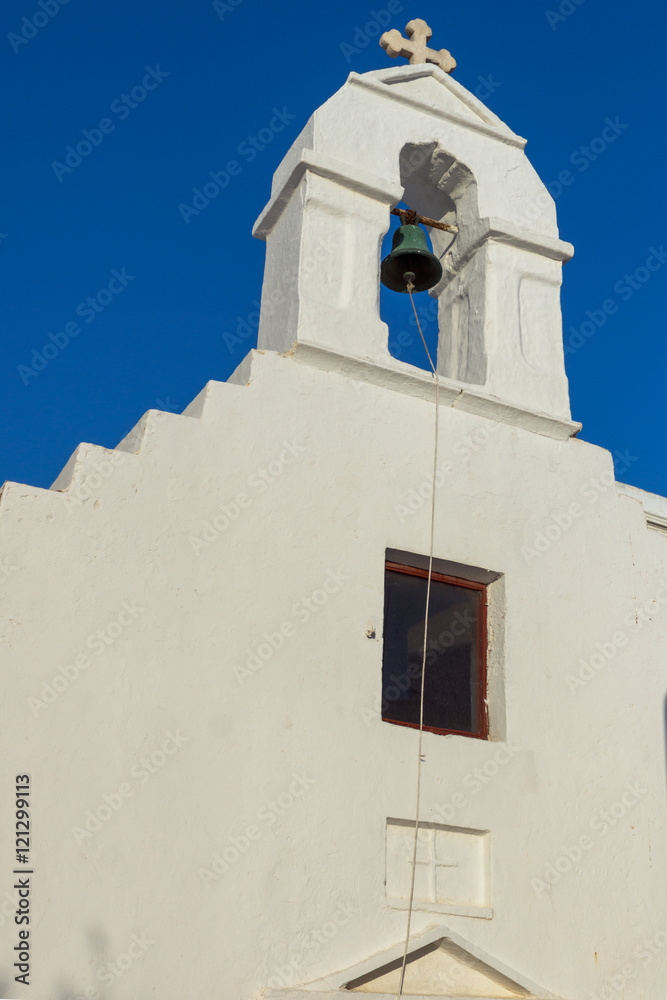 White orthodox church in Mykonos, Cyclades Islands, Greece