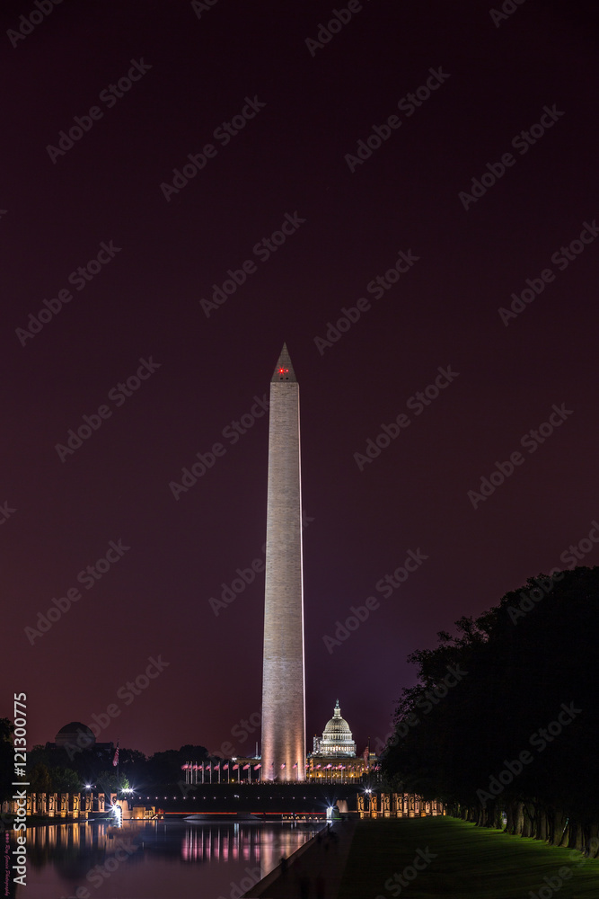 Washington Monument, Capital, and WW2 Memorial