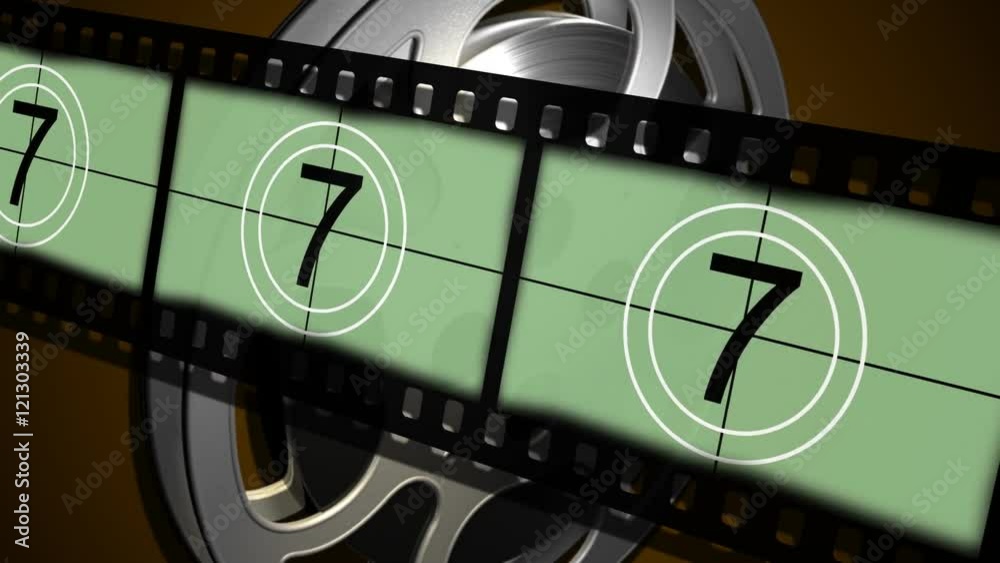 Old fashioned countdown leader modernized. On a film strip with a projector reel as a nice backdrop. 