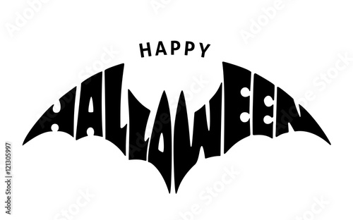 Happy Halloween. Lettering in silhouette bat