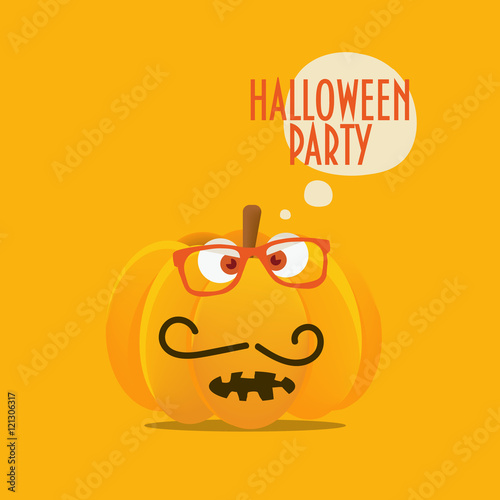Angry Halloween Pumpkin with mustaches and hipster glasses.