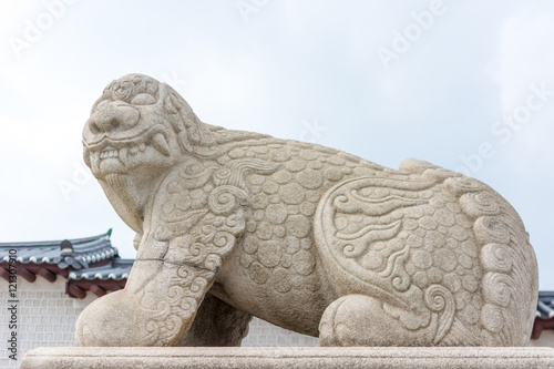 Chinese ancient beast (Xiezhi) in front of Gyeongbokgung Palace, Seoul, Korea