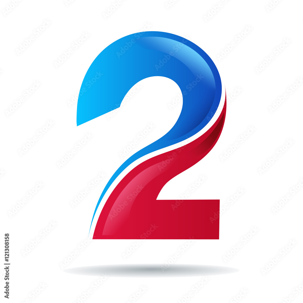 Number two logo.blue and red glossy style.Vector design template