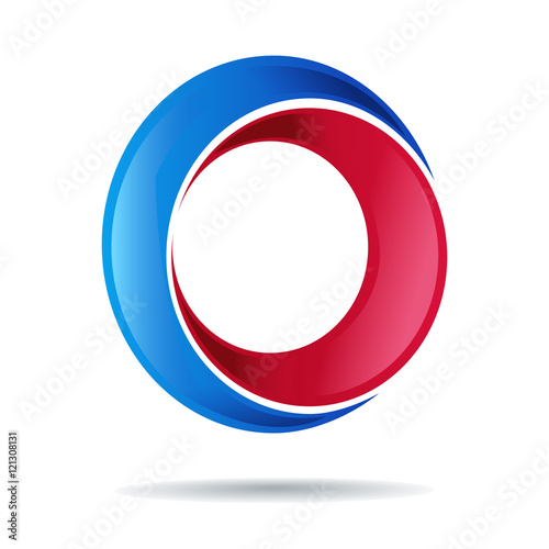 Number zero logo.blue and red glossy style.Vector design templat