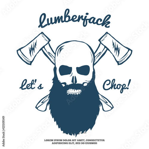 Lumberjack Skull with beard and Crossed Axes Vector