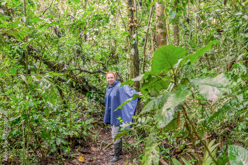 Caucasian Woman Traveling Along Amazonian Jungle
