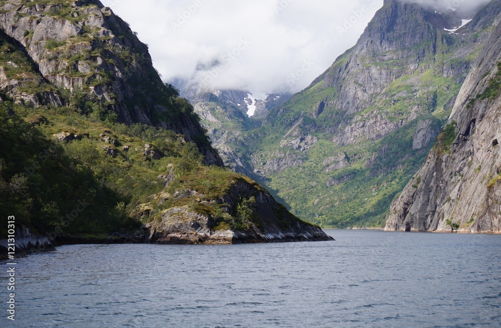 The Trollfjord (Trollfjorden) in the Lofoten Islands, Norway