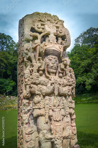 Carved Stela in Mayan Ruins - Copan Archaeological Site, Honduras © diegograndi