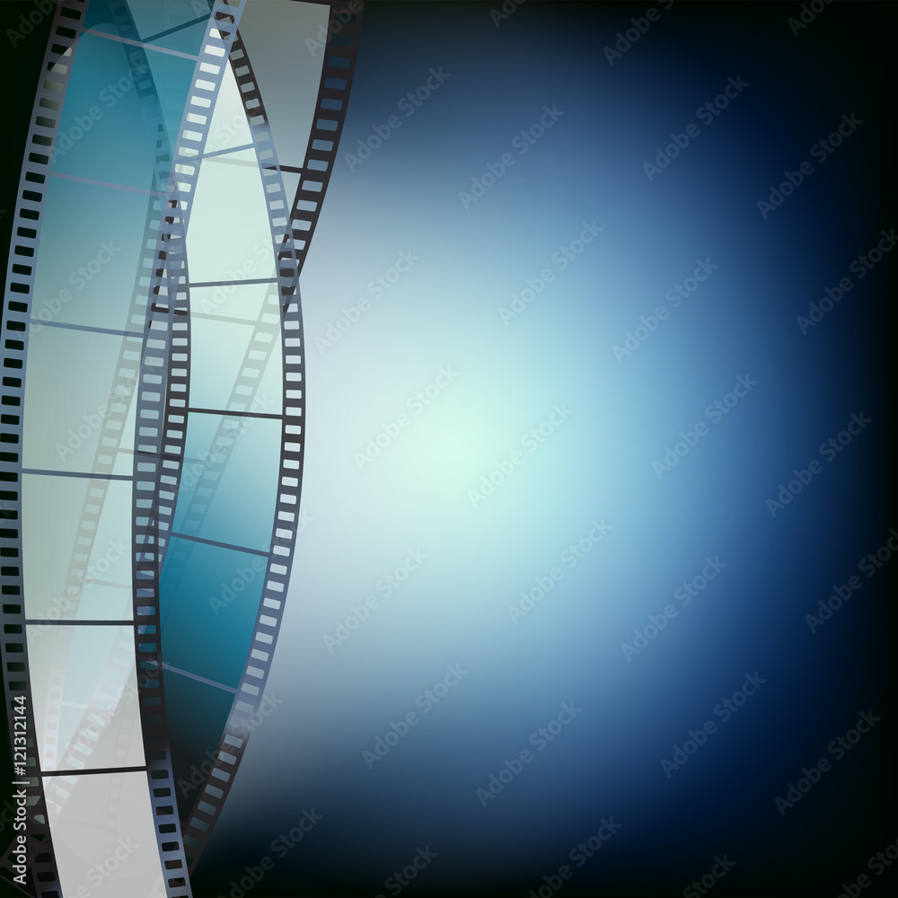 blue cinema background with retro film strips