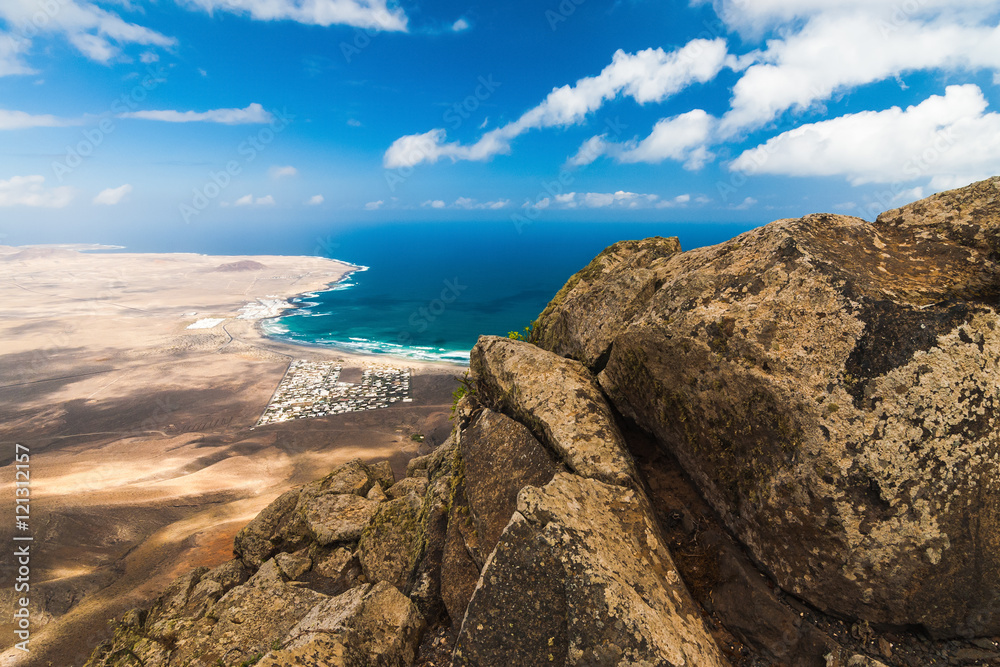 Top view on Famara coastline.  Lanzarote. Canary Islands. Spain