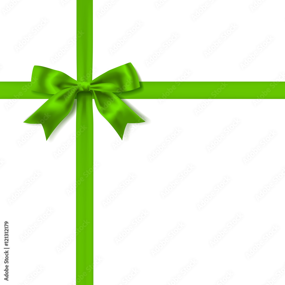 green silky bow and ribbon on white background. vector green silky bow and ribbon on white background. vector