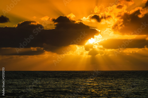 Sunset in the bay of El Golfo. Lanzarote. Canary Islands. Spain