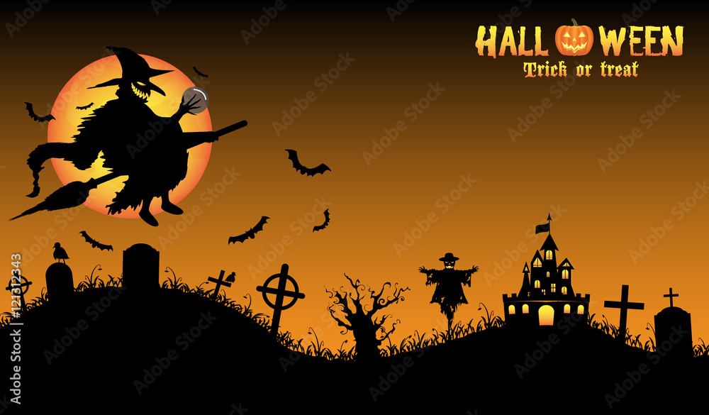 witch with halloween background