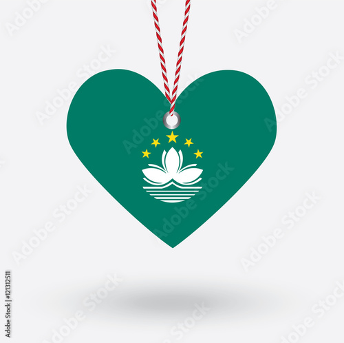 Macau flag in the shape of a heart with hang tags