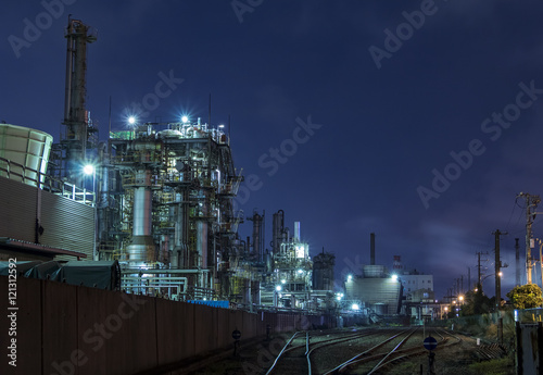 modern manufacturing industry and railway night view