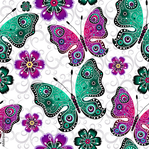Seamless floral pattern with butterflies
