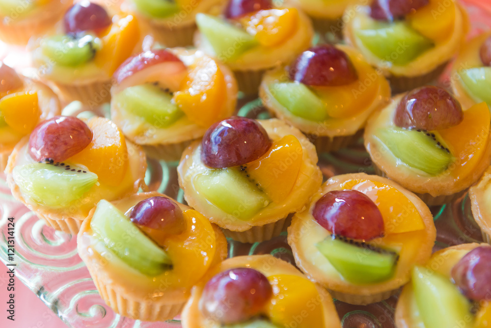 Mixed Fresh Fruit Custard Tart - kiwi, grape, mango Mixed Fresh Fruit Custard Tart - kiwi, grape, mango
