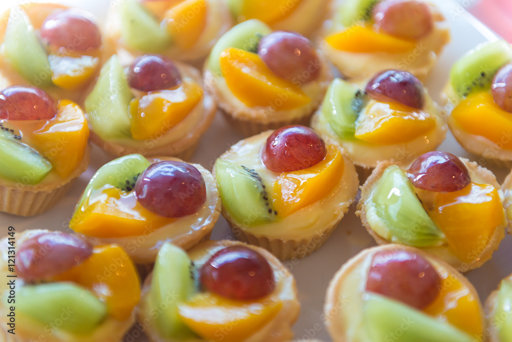 Mixed Fresh Fruit Custard Tart - kiwi, grape, mango Mixed Fresh Fruit Custard Tart - kiwi, grape, mango
