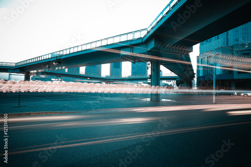 Urban footbridge and road intersection of night scene