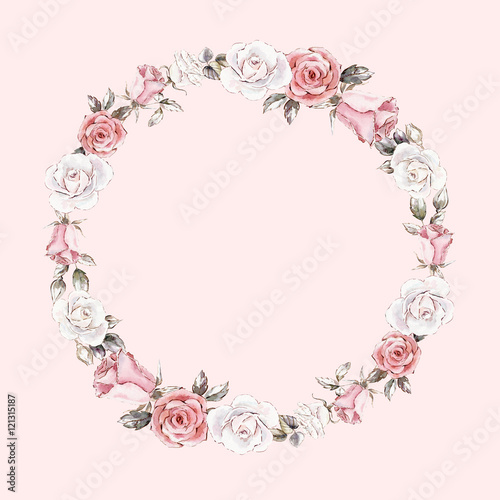 hand painted watercolor wreath mockup clipart template of roses