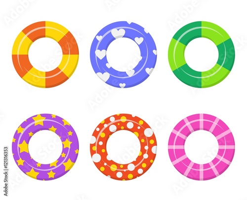 Set colorful swim rings icon isolated on white background.