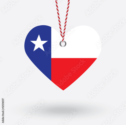 Texas flag in the shape of a heart with hang tags
