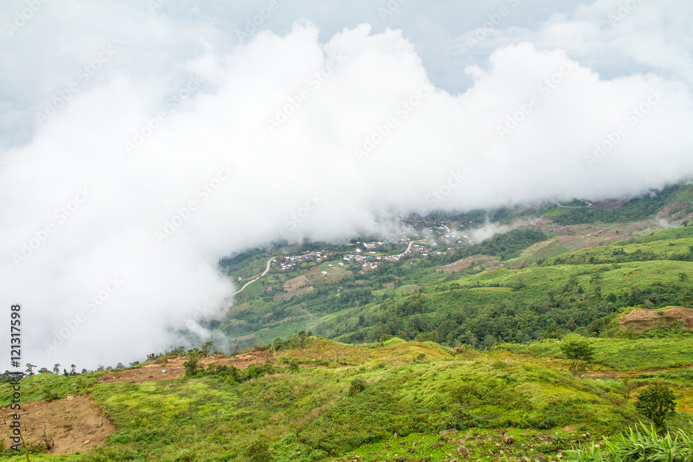 Amazing mist wave on mountain Phu Thap Boek Thailand