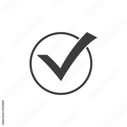 Check in a circle icon. Check in a circle Vector isolated on white background. Flat vector illustration in black. EPS 10