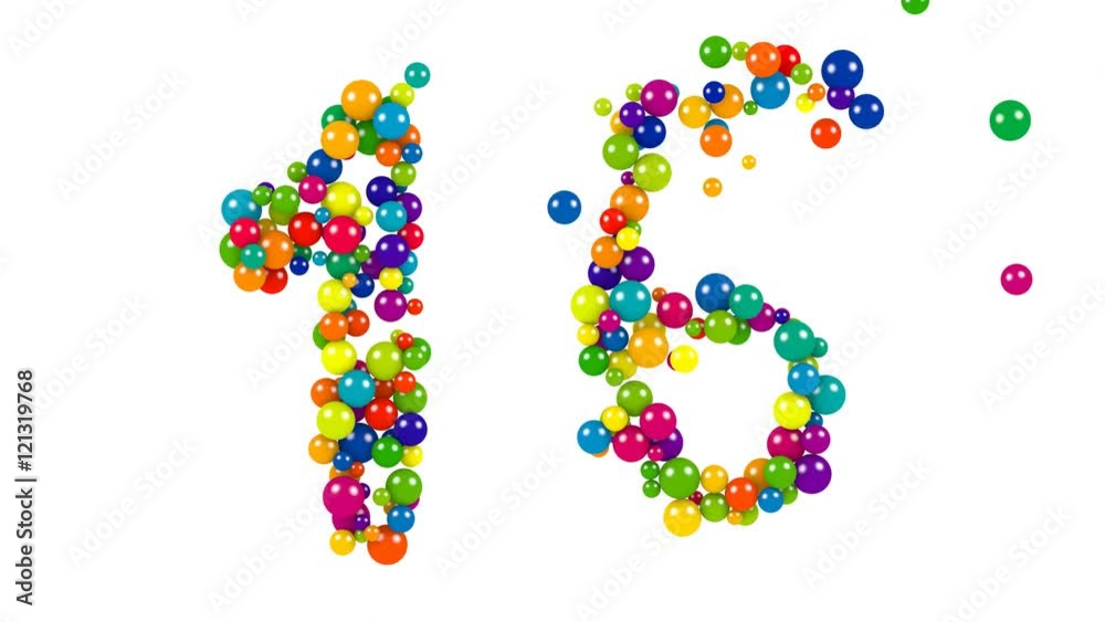 Various sized green, red, blue and yellow balls in the shape of number fifteen over white background Various sized green, red, blue and yellow balls in the shape of number fifteen over white background