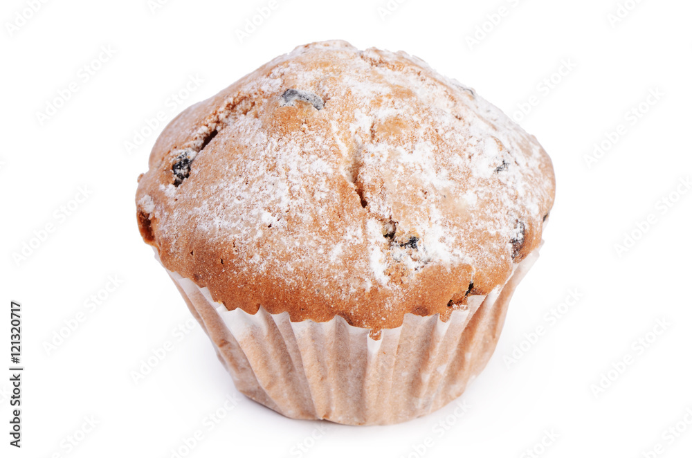 Fruitcake with raisin isolated on white Fruitcake with raisin isolated on white