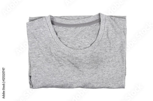 folding cotton grey T-shirt isolated on white