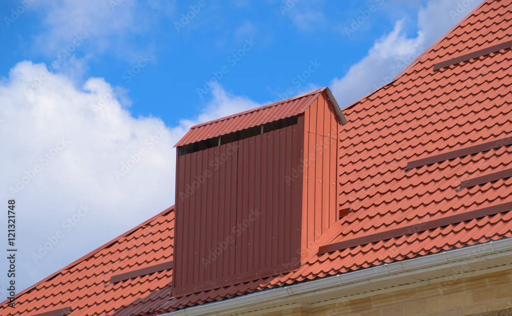 The roof of corrugated sheet red orange The roof of corrugated sheet red orange