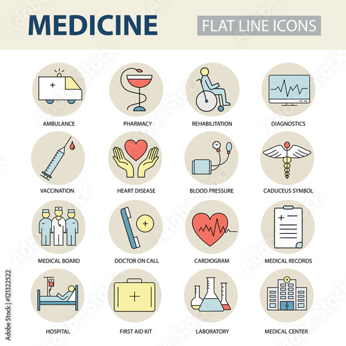 Set modern thin line web icons on medicine and health symbols.