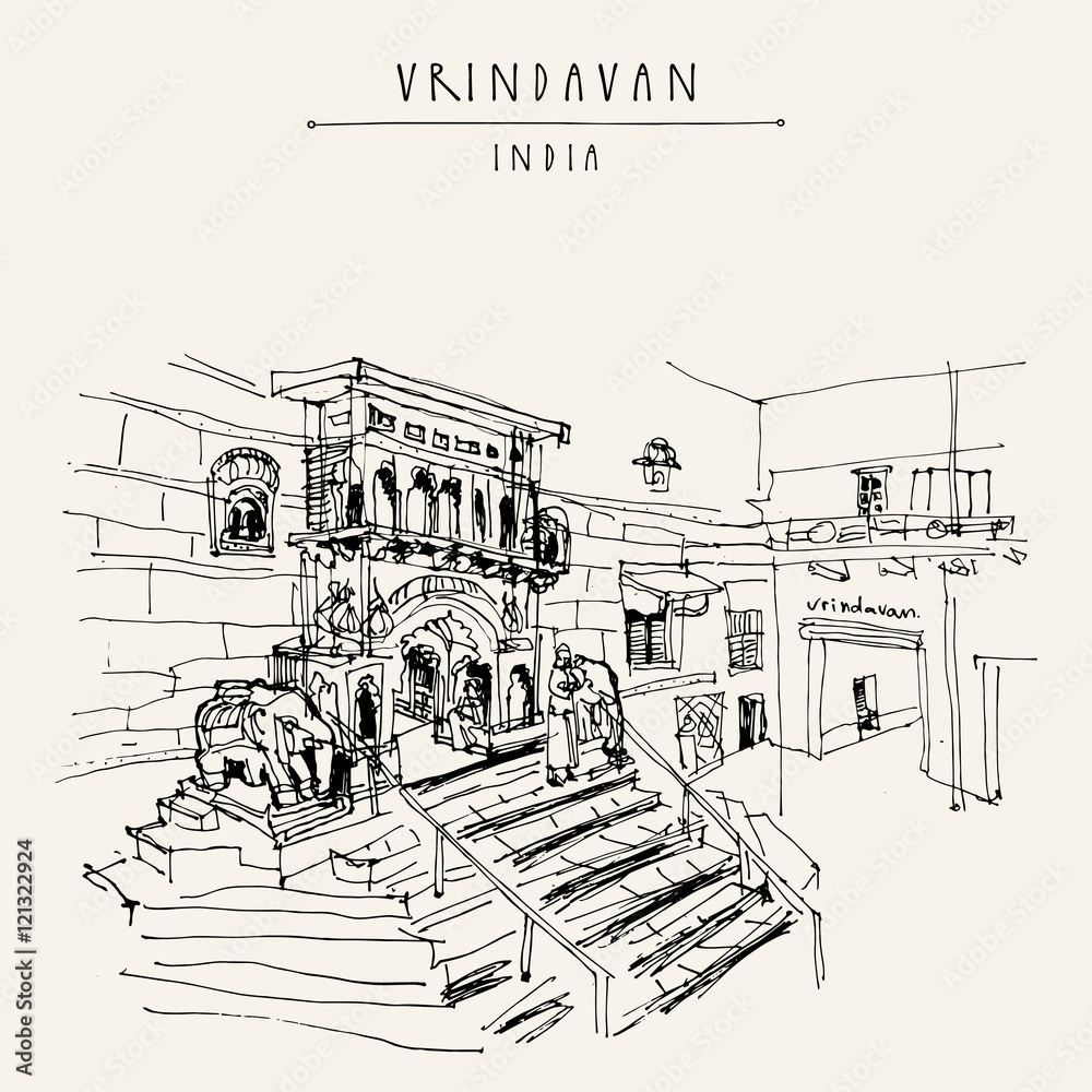 Courtyard Of A Hindu Temple In Vrindavan India Holy City Sacred courtyard-of-a-hindu-temple-in-vrindavan-india-holy-city-sacred