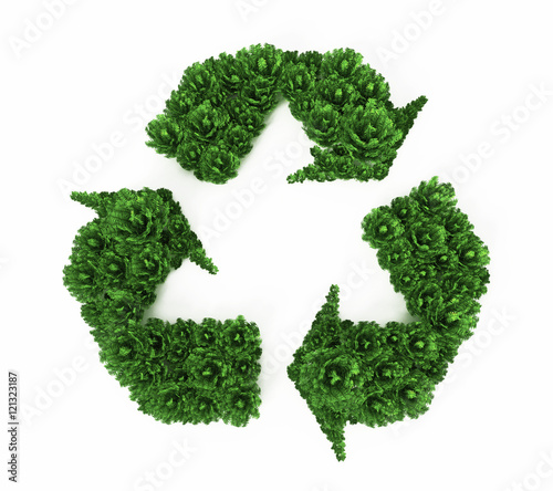 Green bushes forming recycle symbol. 3D illustration