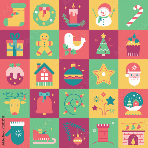 Set of christmas and new year flat icons.