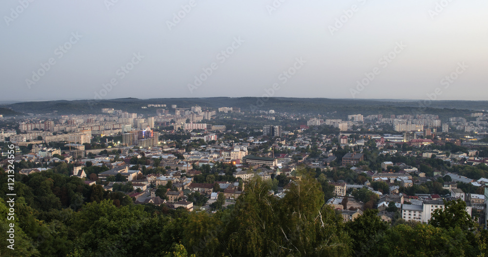 Sunrise over the city. View of the City from the High Castle, Lviv, Ukraine
