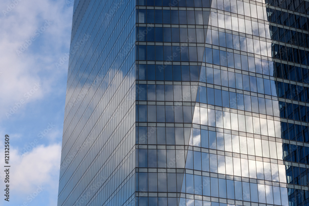 modern office building glass reflections