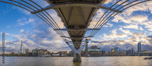 Photos Panoramic skyline taken under the Millennium Bridge at sunset with beautiful sky