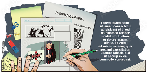 Halloween. Vampire at entrance to blood bank.