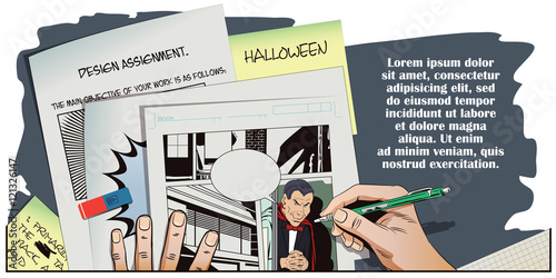 Halloween. Vampire at entrance to blood bank.