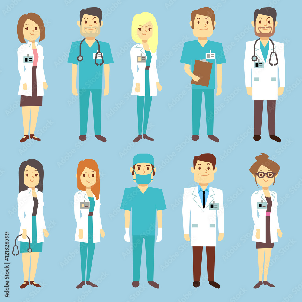 Doctors nurses medical staff people vector characters in flat style