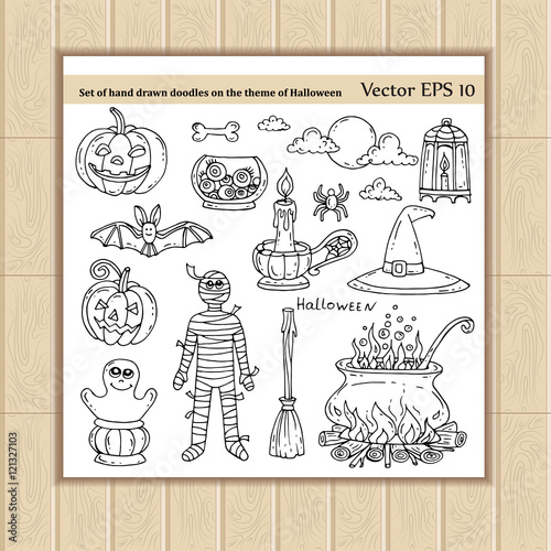 Vector set of hand drawn doodles on the theme of Halloween
