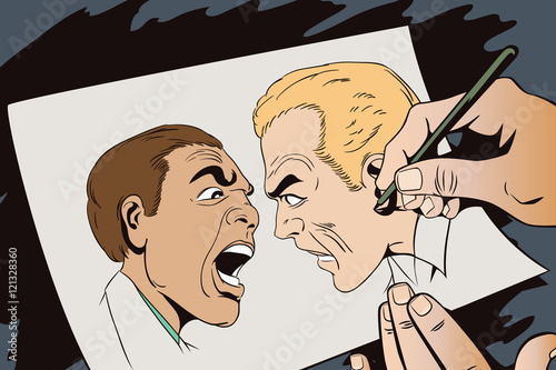 People in retro style. Two men swear.