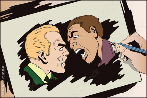 People in retro style. Two men swear.