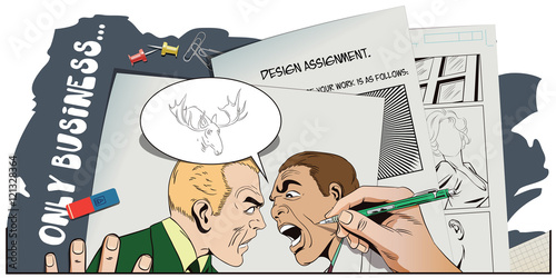 People in retro style. Two men swear.