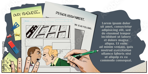 People in retro style. Two men swear.